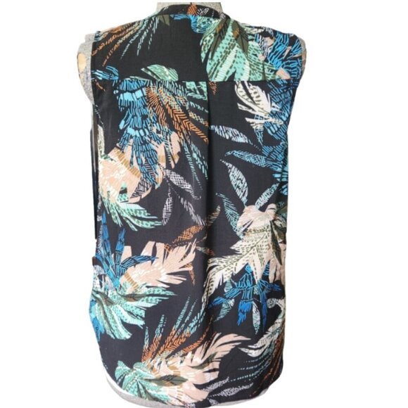 Kenar Sleeveless Shirt Women's XL V-neck Button Up Multicolour Tropical Leaves - Picture 4 of 13
